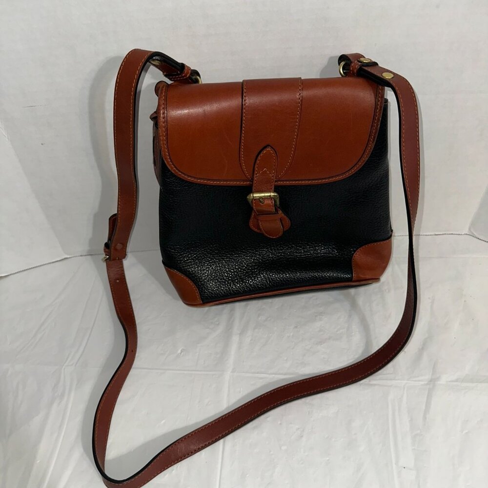 Leather Co. Black & Brown Pebbled Leather Crossbody Bag With Adjustable Strap